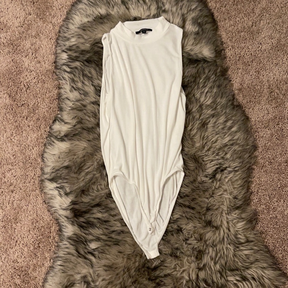 White Ribbed Sleeveless Bodysuit